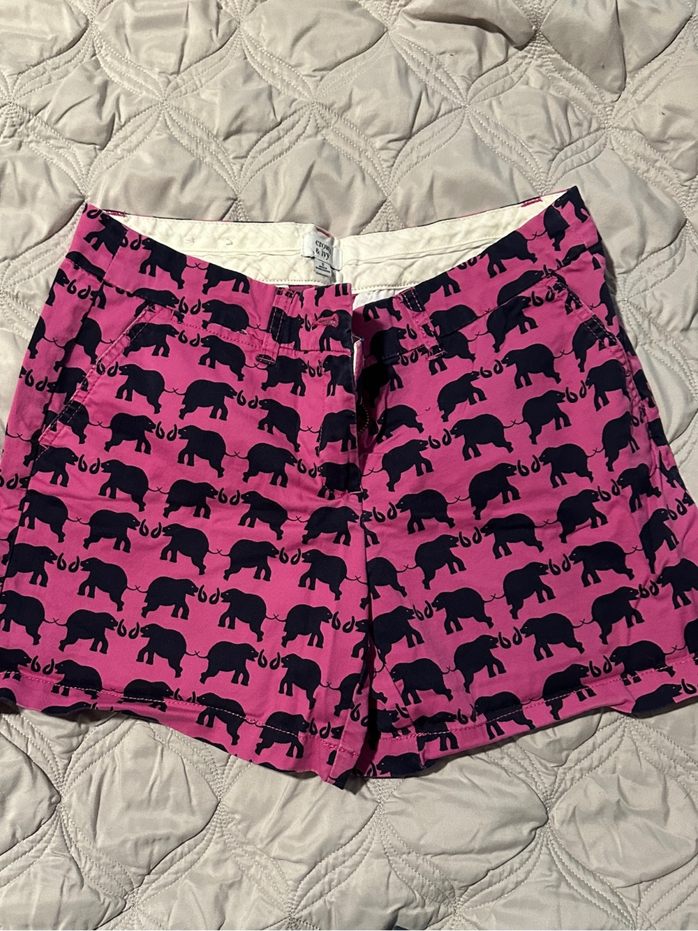 Crown & Ivy Pink Shorts with Navy Elephant Print